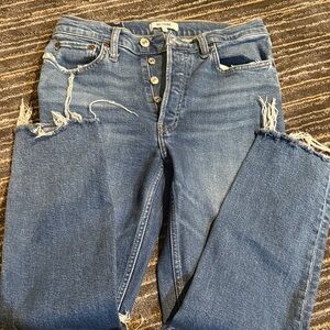 Re/Done Blue Distressed Straight Leg Jeans